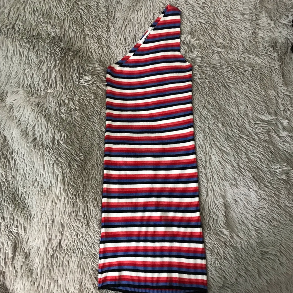 Zara striped one shoulder knit dress